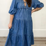 Denim Tiered Midi Dress-dress- Hometown Style HTS, women's in store and online boutique located in Ingersoll, Ontario