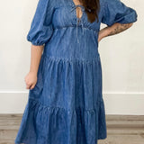 Denim Tiered Midi Dress-dress- Hometown Style HTS, women's in store and online boutique located in Ingersoll, Ontario