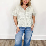 Floral Babydoll Blouse - Sage/Cream-blouse- Hometown Style HTS, women's in store and online boutique located in Ingersoll, Ontario