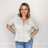 Floral Babydoll Blouse - Sage/Cream-blouse- Hometown Style HTS, women's in store and online boutique located in Ingersoll, Ontario