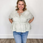 Floral Babydoll Blouse - Sage/Cream-blouse- Hometown Style HTS, women's in store and online boutique located in Ingersoll, Ontario