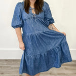 Denim Tiered Midi Dress-dress- Hometown Style HTS, women's in store and online boutique located in Ingersoll, Ontario