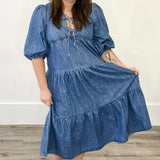 Denim Tiered Midi Dress-dress- Hometown Style HTS, women's in store and online boutique located in Ingersoll, Ontario