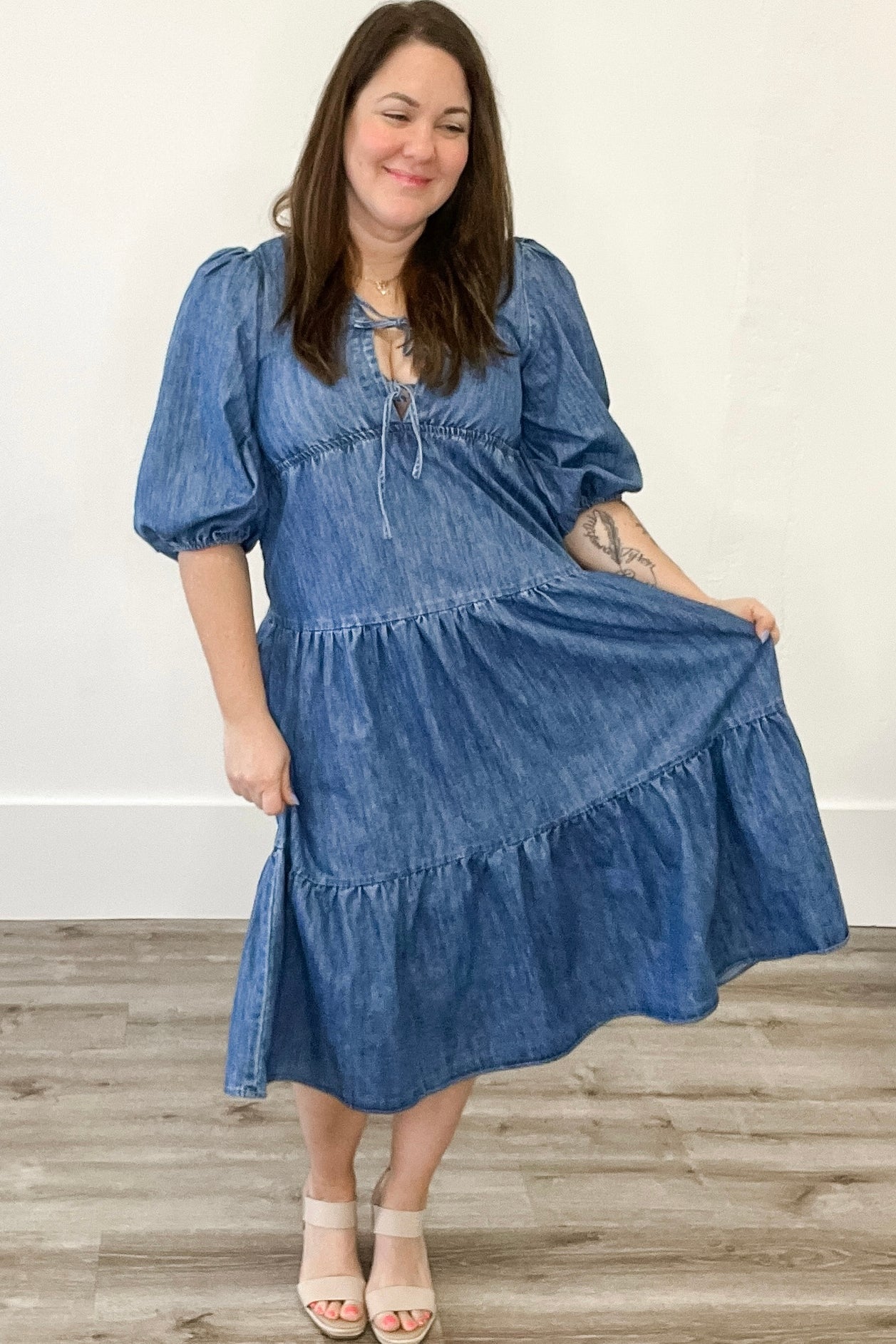 Denim Tiered Midi Dress-dress- Hometown Style HTS, women's in store and online boutique located in Ingersoll, Ontario