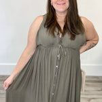 Deep V Neckline Maxi Dress - Olive-dress- Hometown Style HTS, women's in store and online boutique located in Ingersoll, Ontario