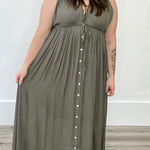 Deep V Neckline Maxi Dress - Olive-dress- Hometown Style HTS, women's in store and online boutique located in Ingersoll, Ontario