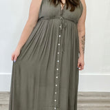 Deep V Neckline Maxi Dress - Olive-dress- Hometown Style HTS, women's in store and online boutique located in Ingersoll, Ontario