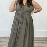 Deep V Neckline Maxi Dress - Olive-dress- Hometown Style HTS, women's in store and online boutique located in Ingersoll, Ontario