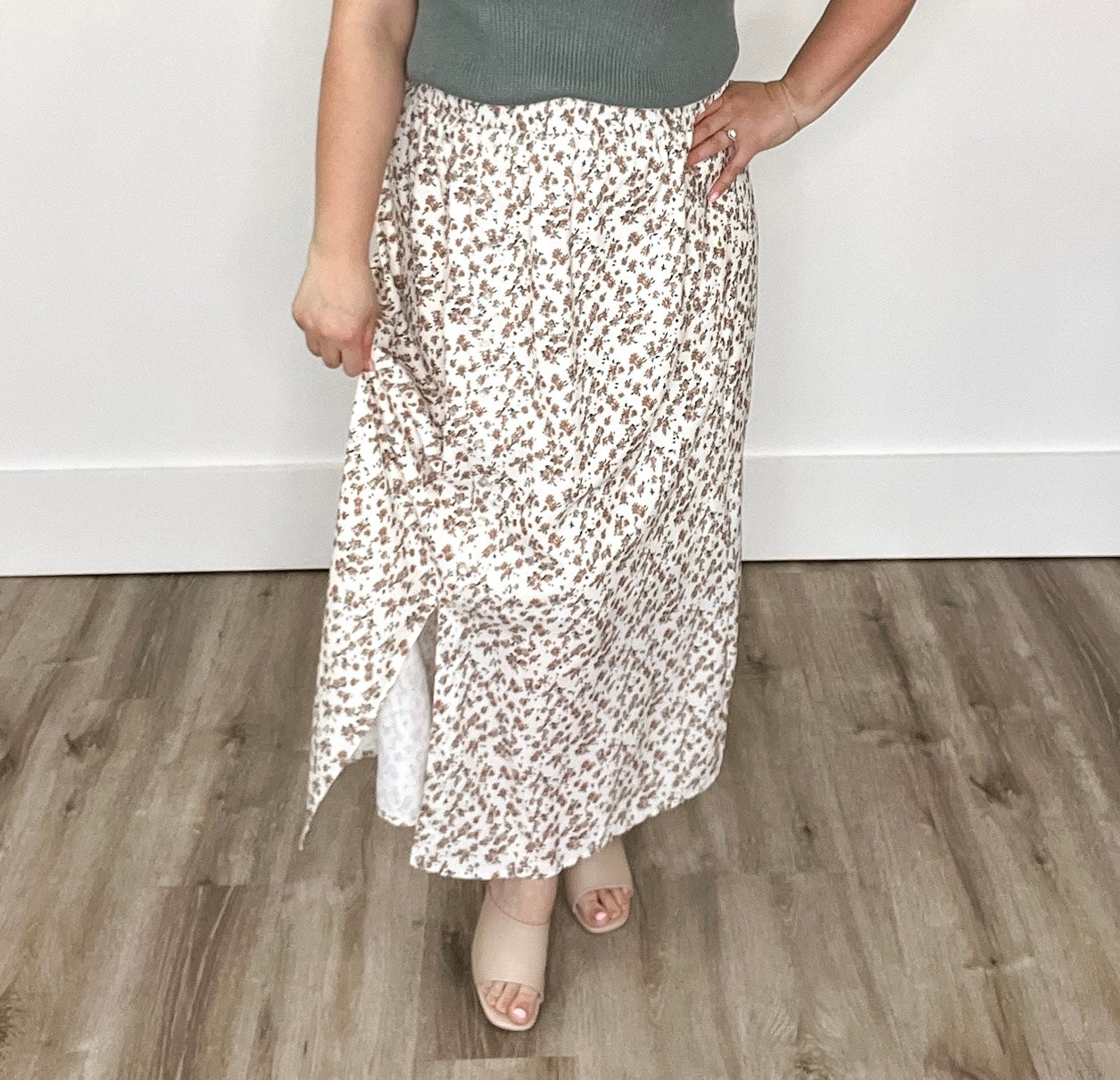 Floral Buttoned Midi Skirt - Cream-skirt- Hometown Style HTS, women's in store and online boutique located in Ingersoll, Ontario