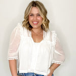 Lace Trim Blouse- White-blouse- Hometown Style HTS, women's in store and online boutique located in Ingersoll, Ontario