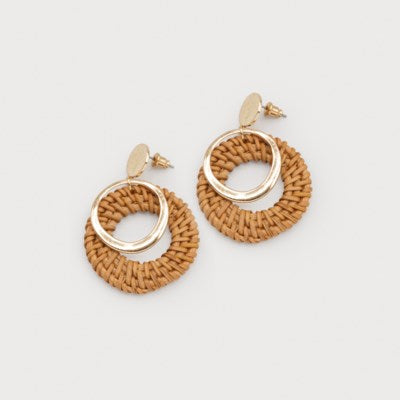 Overlapping Rings of Rafia and Hammered Metal-Accessories- Hometown Style HTS, women's in store and online boutique located in Ingersoll, Ontario