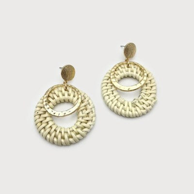 Overlapping Rings of Rafia and Hammered Metal-Accessories- Hometown Style HTS, women's in store and online boutique located in Ingersoll, Ontario