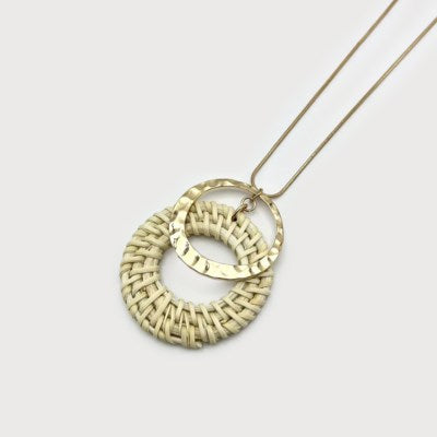 Rafia and Hammered Metal Pendant on Chain-Accessories- Hometown Style HTS, women's in store and online boutique located in Ingersoll, Ontario