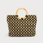Rafia Bag with Circle Wood Handle Zip Closure-purse- Hometown Style HTS, women's in store and online boutique located in Ingersoll, Ontario