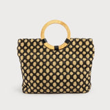 Rafia Bag with Circle Wood Handle Zip Closure-purse- Hometown Style HTS, women's in store and online boutique located in Ingersoll, Ontario