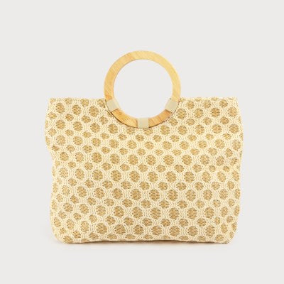 Rafia Bag with Circle Wood Handle Zip Closure-purse- Hometown Style HTS, women's in store and online boutique located in Ingersoll, Ontario