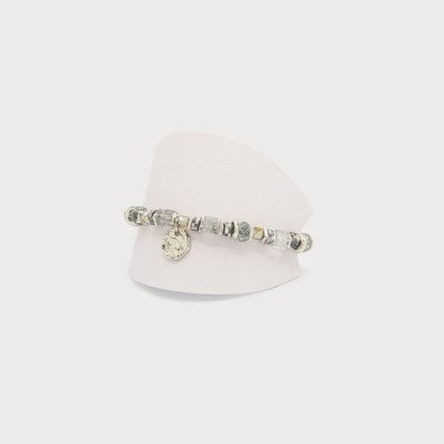 Glass Bead Bracelet on Elastic With Hammered Pendant-Accessories- Hometown Style HTS, women's in store and online boutique located in Ingersoll, Ontario