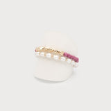 Set of 2 Elastic Bracelets with Metal and Pearl Beads-Accessories- Hometown Style HTS, women's in store and online boutique located in Ingersoll, Ontario
