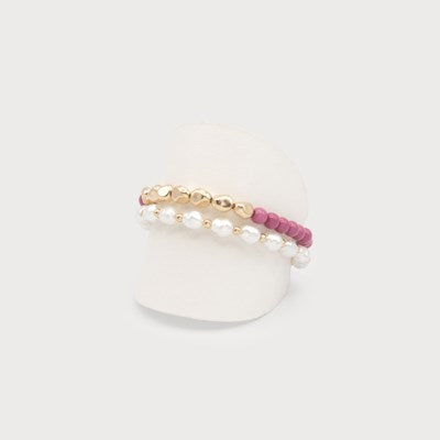 Set of 2 Elastic Bracelets with Metal and Pearl Beads-Accessories- Hometown Style HTS, women's in store and online boutique located in Ingersoll, Ontario