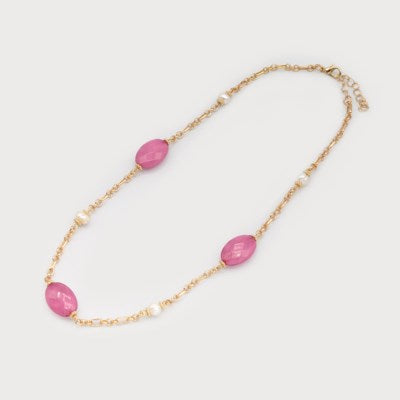 Chain with Coloured Stones and Pearls-Accessories- Hometown Style HTS, women's in store and online boutique located in Ingersoll, Ontario