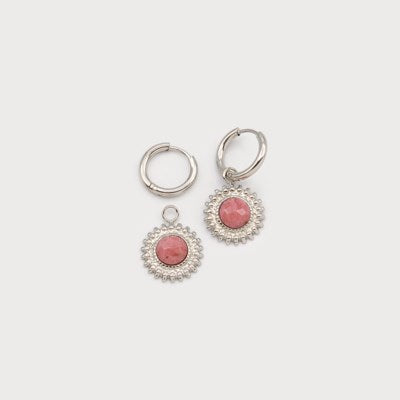 Huggies with Coloured Medallion in Stainless Steel Hoop-Accessories- Hometown Style HTS, women's in store and online boutique located in Ingersoll, Ontario