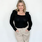 Ruffle Accent Long Sleeve - Black-Tops- Hometown Style HTS, women's in store and online boutique located in Ingersoll, Ontario