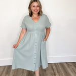 Cotton Button Down Midi Dress - Misty Blue-dress- Hometown Style HTS, women's in store and online boutique located in Ingersoll, Ontario