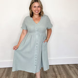 Cotton Button Down Midi Dress - Misty Blue-dress- Hometown Style HTS, women's in store and online boutique located in Ingersoll, Ontario