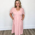 Cotton Button Down Midi Dress - Pink-dress- Hometown Style HTS, women's in store and online boutique located in Ingersoll, Ontario