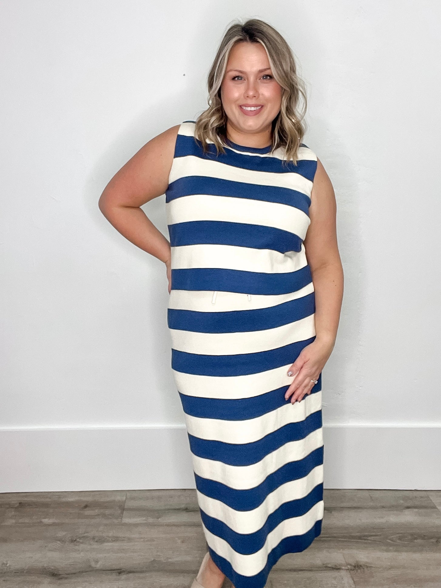 Stripe Set - Navy-Casual Dresses- Hometown Style HTS, women's in store and online boutique located in Ingersoll, Ontario