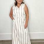 Striped Maxi Dress with Drawstring-Casual Dresses- Hometown Style HTS, women's in store and online boutique located in Ingersoll, Ontario