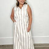 Striped Maxi Dress with Drawstring-Casual Dresses- Hometown Style HTS, women's in store and online boutique located in Ingersoll, Ontario