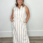 Striped Maxi Dress with Drawstring-Casual Dresses- Hometown Style HTS, women's in store and online boutique located in Ingersoll, Ontario