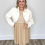 Striped Mini Sweater Tank Dress - Taupe/White-dress- Hometown Style HTS, women's in store and online boutique located in Ingersoll, Ontario