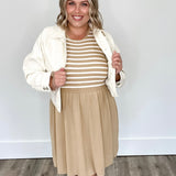 Striped Mini Sweater Tank Dress - Taupe/White-dress- Hometown Style HTS, women's in store and online boutique located in Ingersoll, Ontario