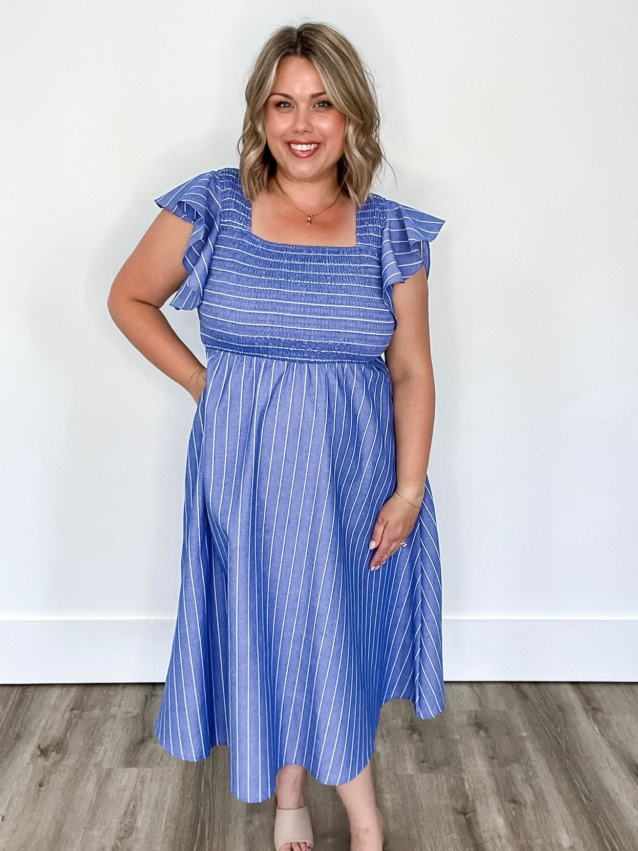 Camille Dress - Blue-dress- Hometown Style HTS, women's in store and online boutique located in Ingersoll, Ontario