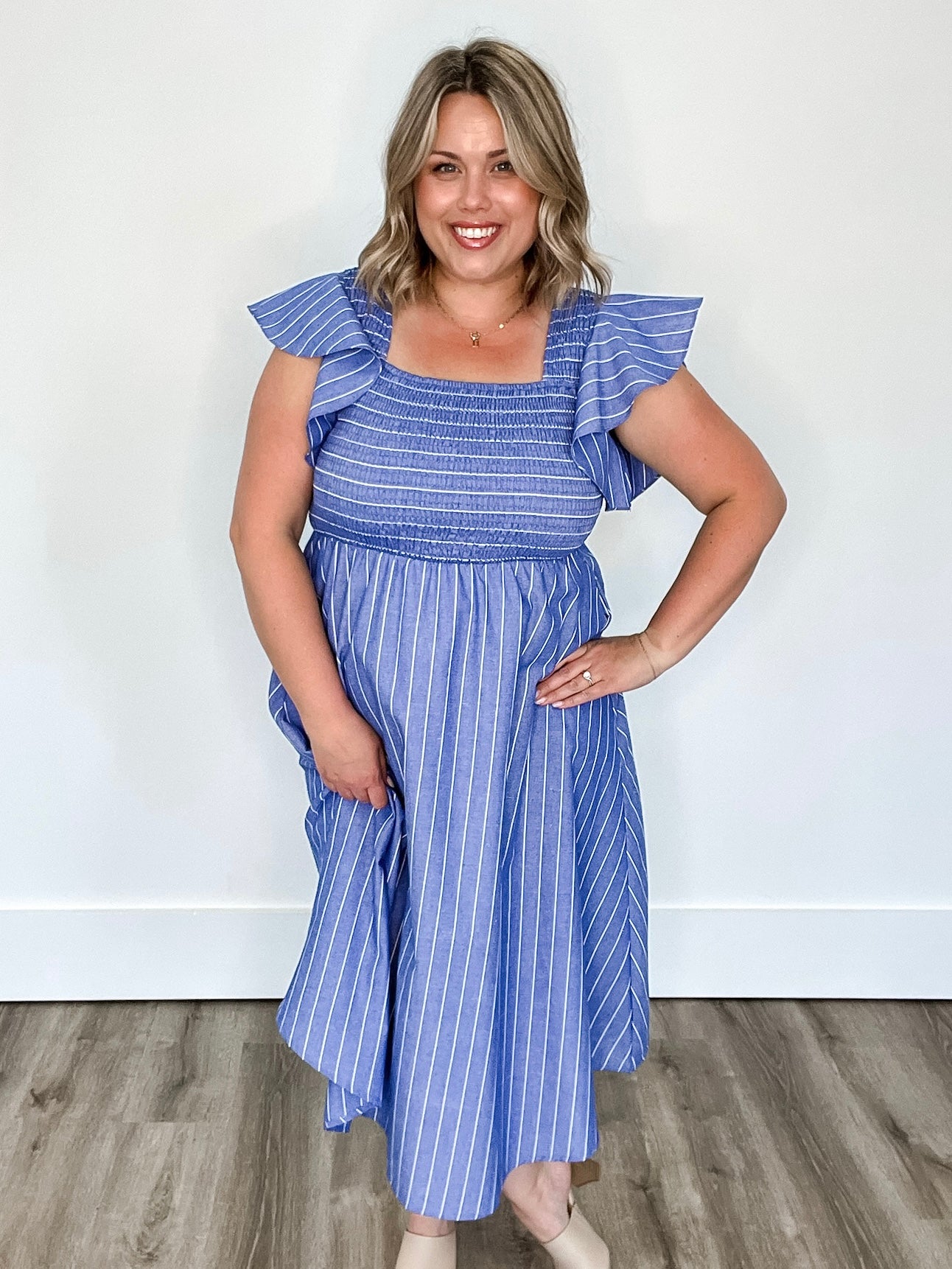Camille Dress - Blue-dress- Hometown Style HTS, women's in store and online boutique located in Ingersoll, Ontario