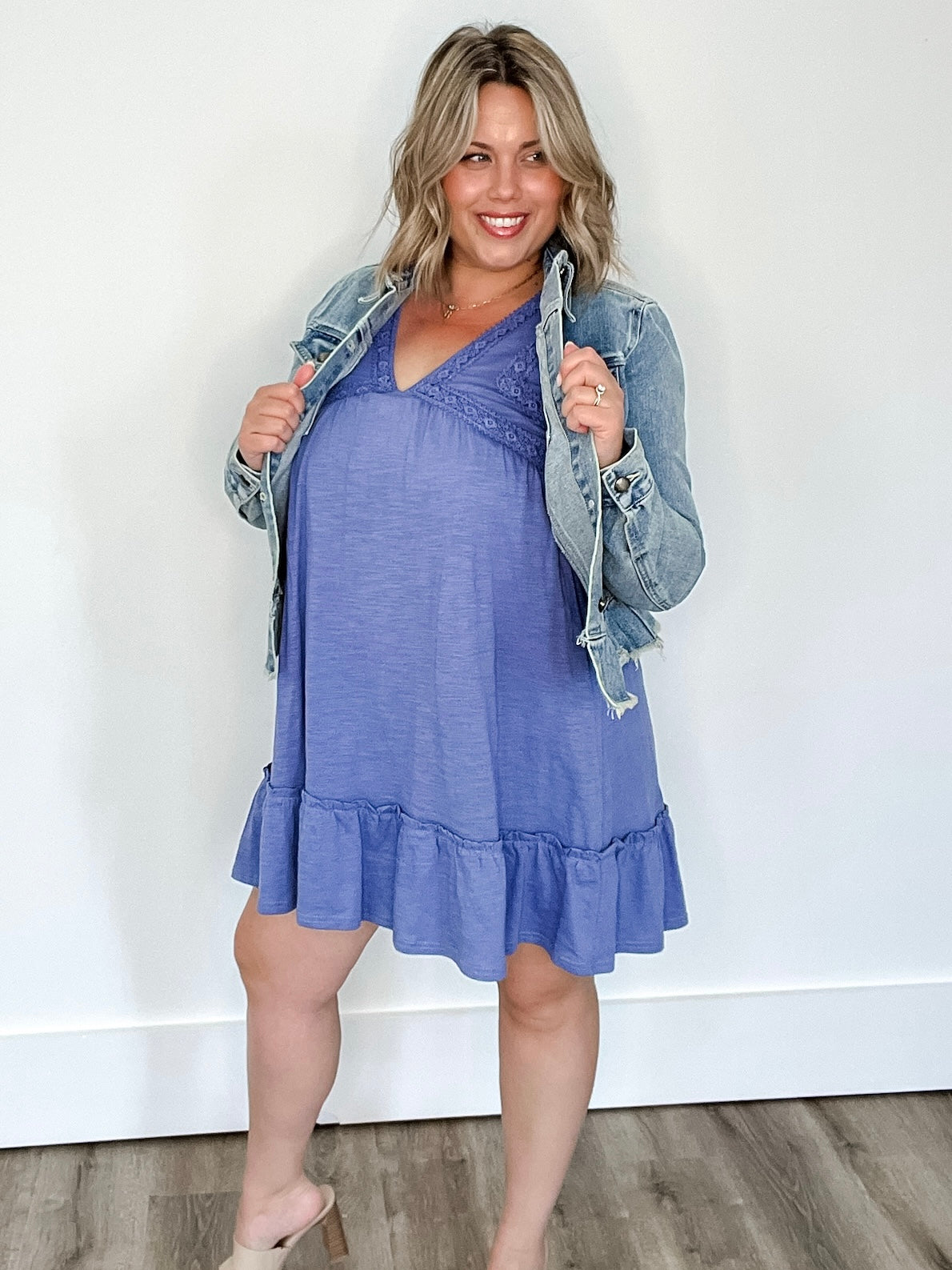 V-Neck Mini Dress - Blue-dress- Hometown Style HTS, women's in store and online boutique located in Ingersoll, Ontario