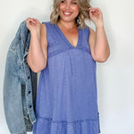 V-Neck Mini Dress - Blue-dress- Hometown Style HTS, women's in store and online boutique located in Ingersoll, Ontario