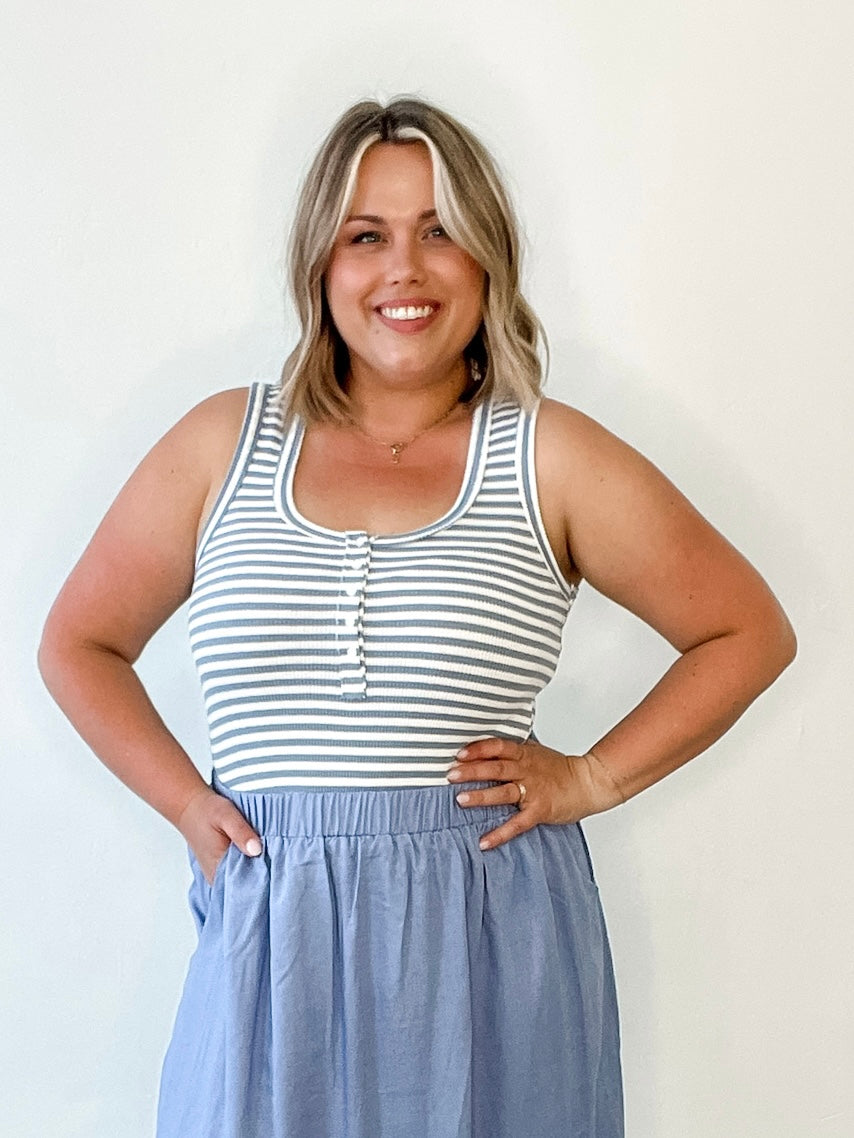 Solid Button Down Tank - Sky Stripe-tank- Hometown Style HTS, women's in store and online boutique located in Ingersoll, Ontario