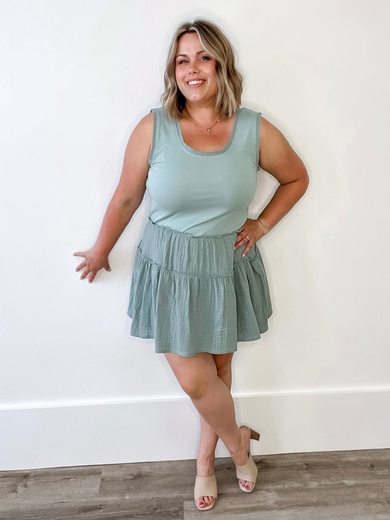 Cotton Mini Tank Dress - Sage-dress- Hometown Style HTS, women's in store and online boutique located in Ingersoll, Ontario