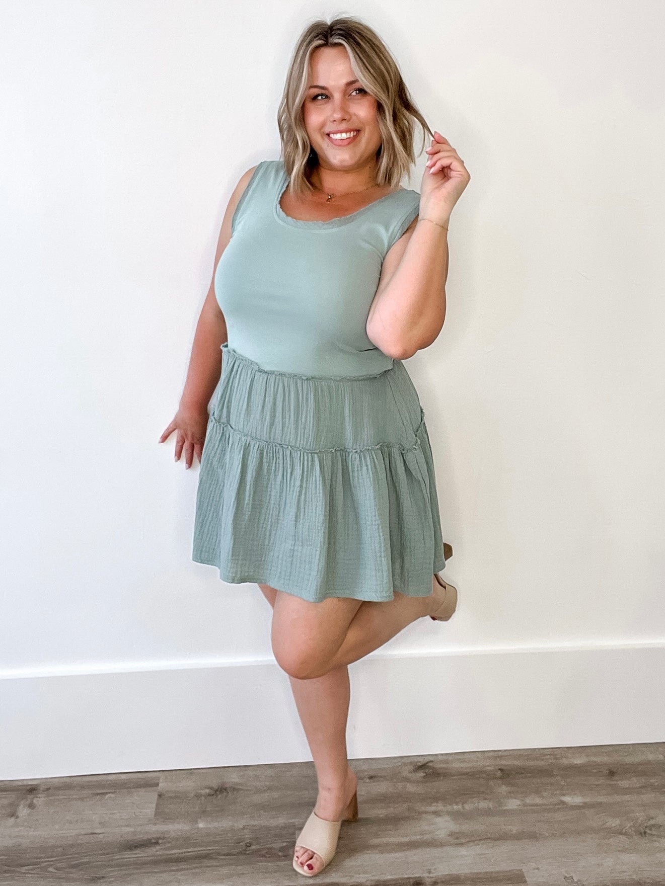 Cotton Mini Tank Dress - Sage-dress- Hometown Style HTS, women's in store and online boutique located in Ingersoll, Ontario