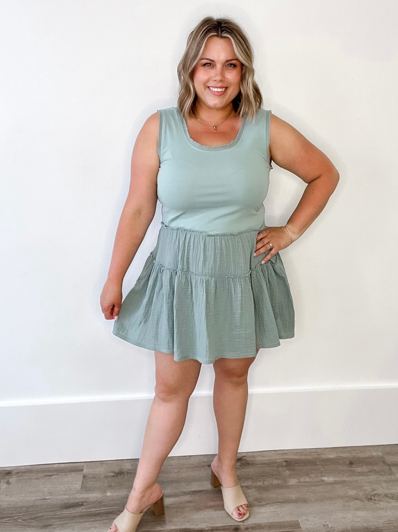 Cotton Mini Tank Dress - Sage-dress- Hometown Style HTS, women's in store and online boutique located in Ingersoll, Ontario