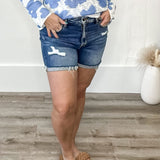 Distressed Cuffed Raw Hem Denim Shorts-Shorts- Hometown Style HTS, women's in store and online boutique located in Ingersoll, Ontario