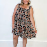 Floral Tiered Mini Dress - Espresso-dress- Hometown Style HTS, women's in store and online boutique located in Ingersoll, Ontario
