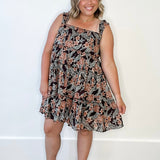 Floral Tiered Mini Dress - Espresso-dress- Hometown Style HTS, women's in store and online boutique located in Ingersoll, Ontario