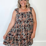 Floral Tiered Mini Dress - Espresso-dress- Hometown Style HTS, women's in store and online boutique located in Ingersoll, Ontario