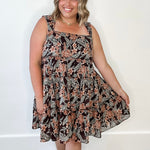 Floral Tiered Mini Dress - Espresso-dress- Hometown Style HTS, women's in store and online boutique located in Ingersoll, Ontario
