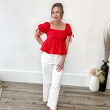 Flowy Puff Sleeve Top - Red-Tops- Hometown Style HTS, women's in store and online boutique located in Ingersoll, Ontario