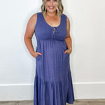 Flowy Tiered Midi Dress with Side Pockets-Slate Blue-dress- Hometown Style HTS, women's in store and online boutique located in Ingersoll, Ontario